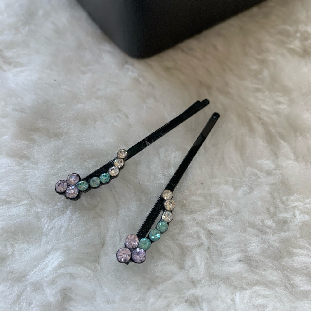 Pair of Pastel Color Blue Purple Crystal Hair Pin